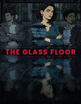 Auditor Nora stands between two colleagues behind fractured glass on The Glass Floor cover. — 14 words
